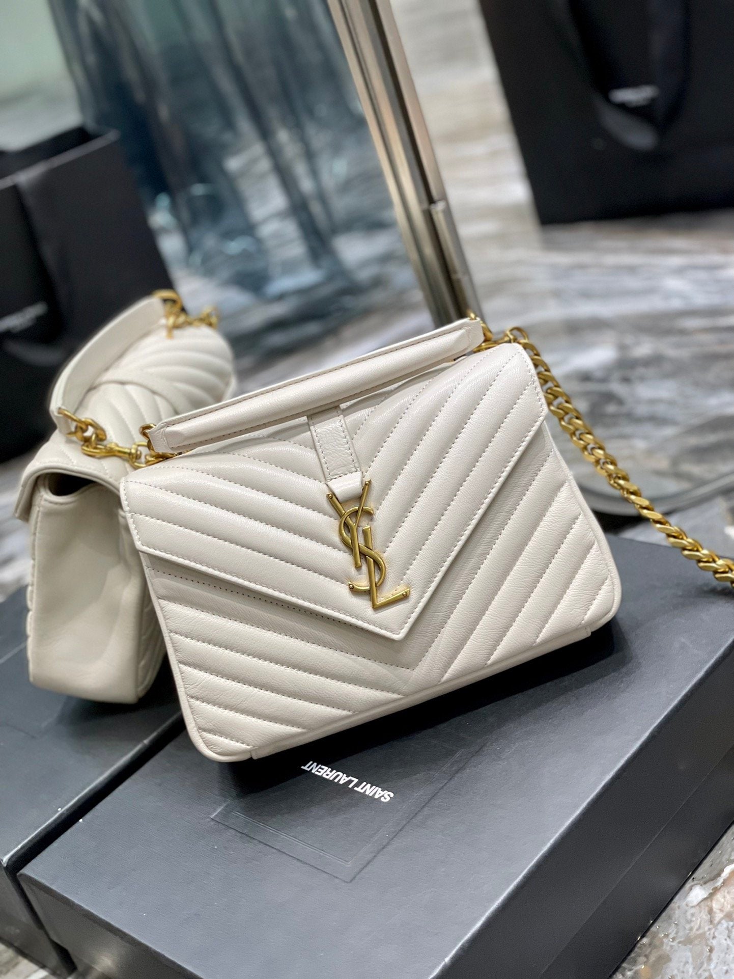 YSL Saint Laurent YSL Top Quality College Metop Qualityum Bag White Gold Travel Bag