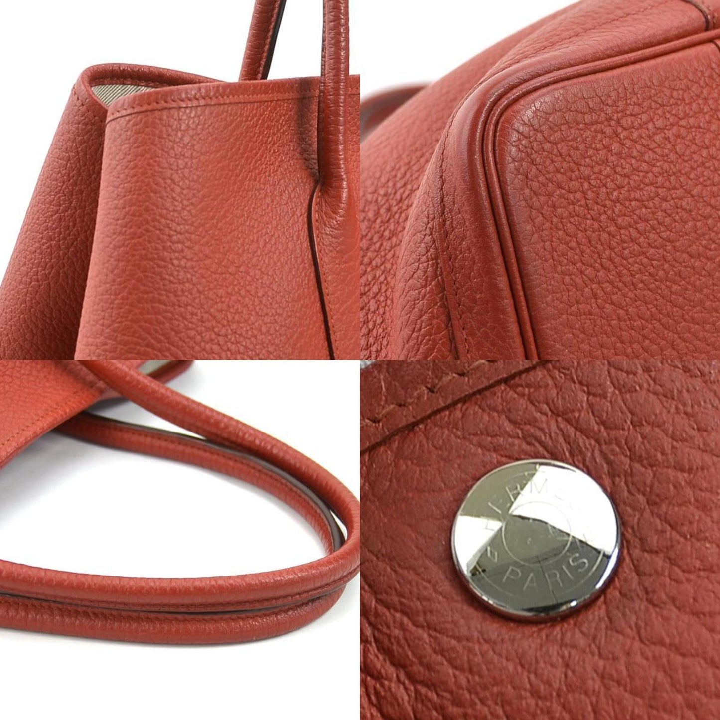 Hermes Color Country Handbag Tote Bag Leather Red