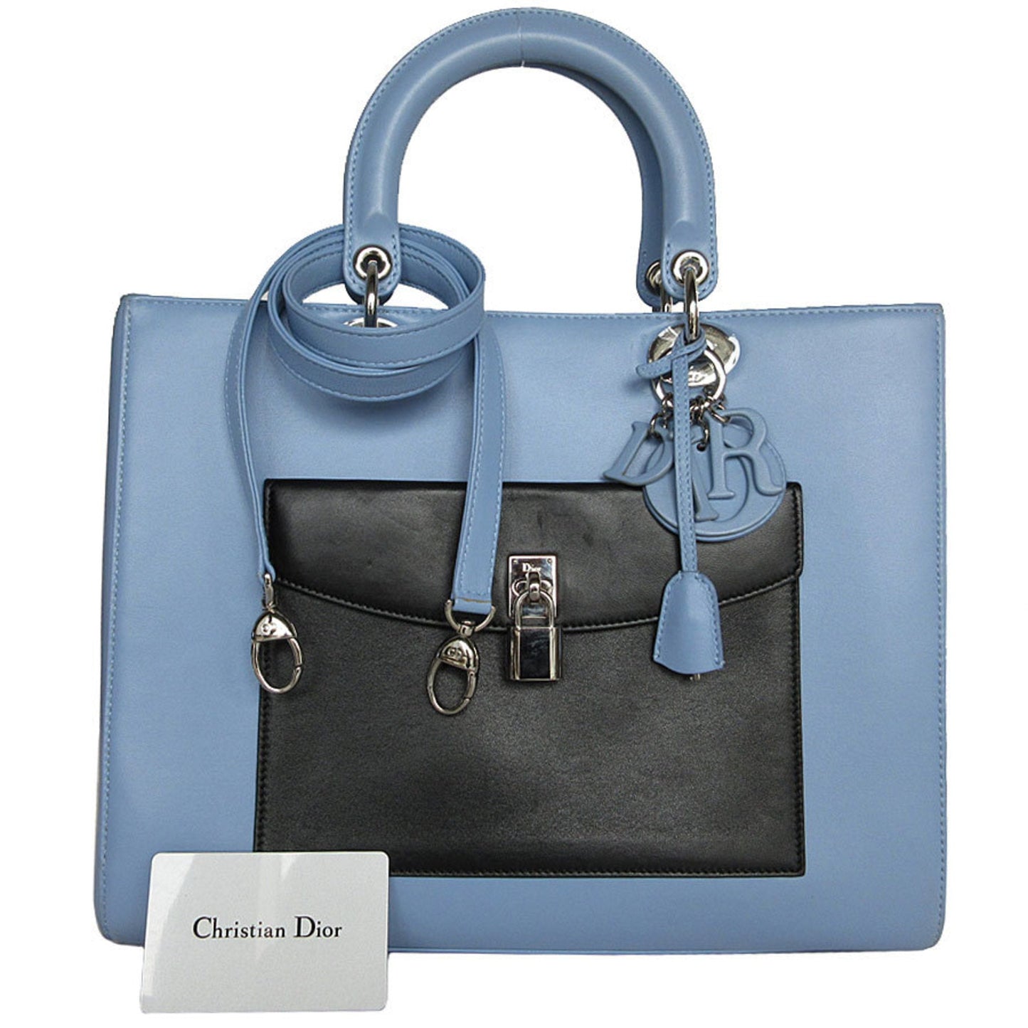 Dior Handbag Christian Light Shoulder Bag Leather Black White
