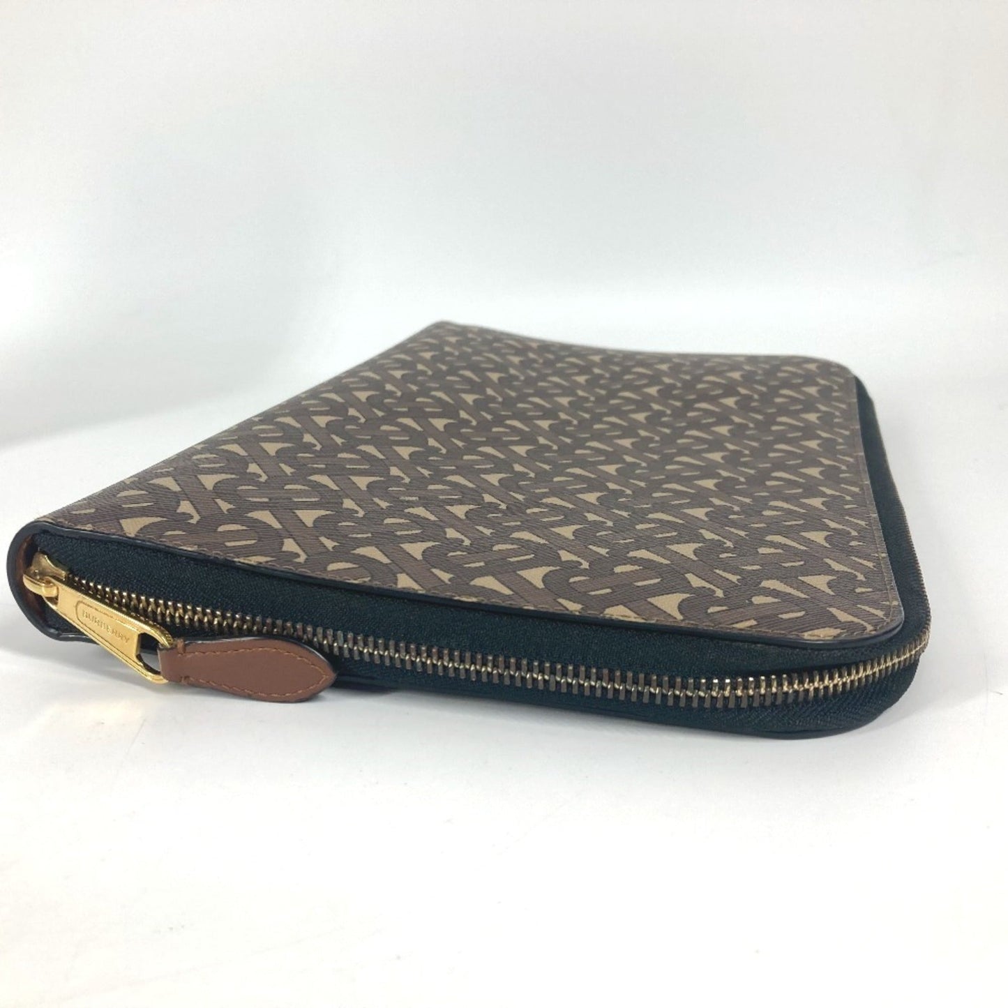Burberry Clutch Bag Pouch Leather Canvas Brown