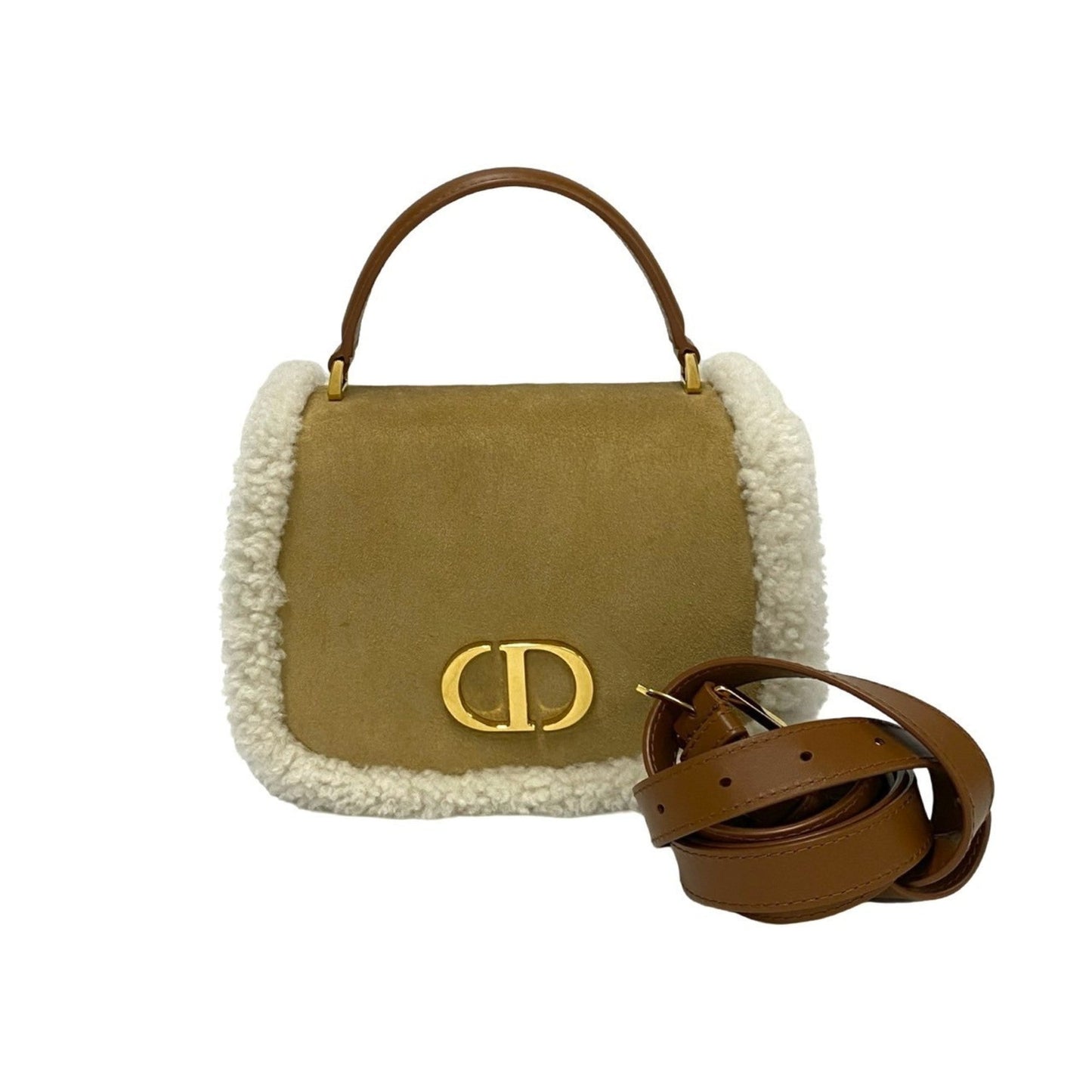 Dior Handbag Christian Shoulder Bag Leather White Beige