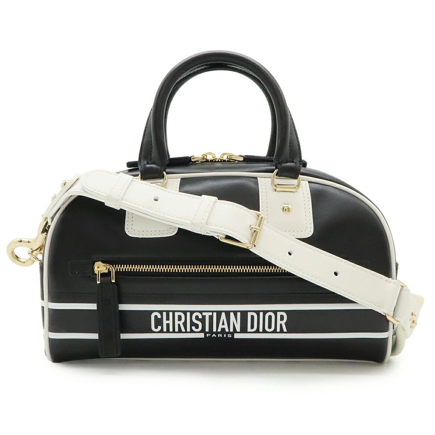 Dior Handbag Christian Rubber Shoulder Bag Leather Black White