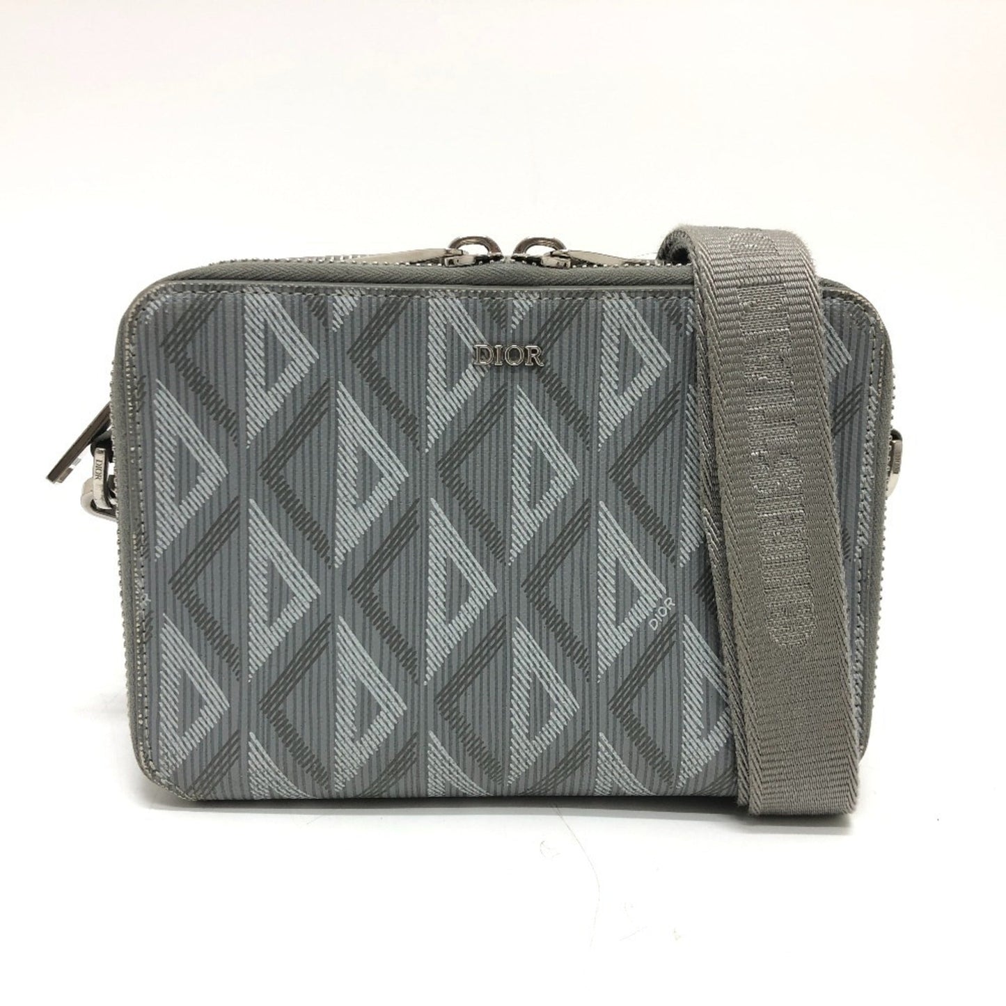 Dior Handbag Christian Coated Pochette Shoulder Bag Leather Canvas Gray