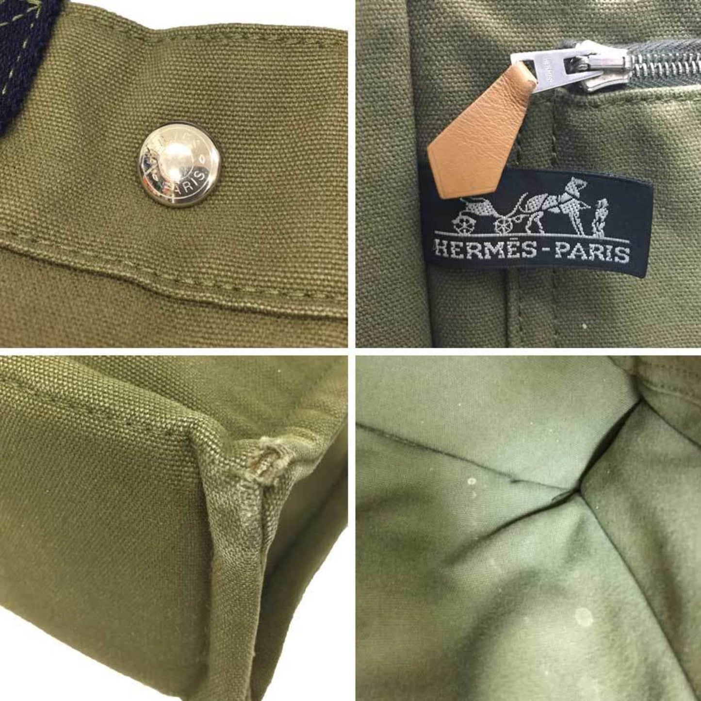 Hermes Khaki Cotton Tote Bag Canvas