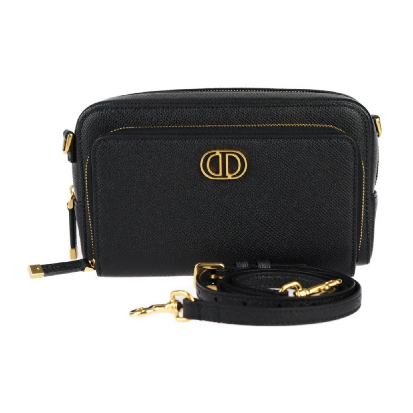 Dior Handbag Christian Clutch Bag Pochette Pouch Shoulder Bag Leather Black