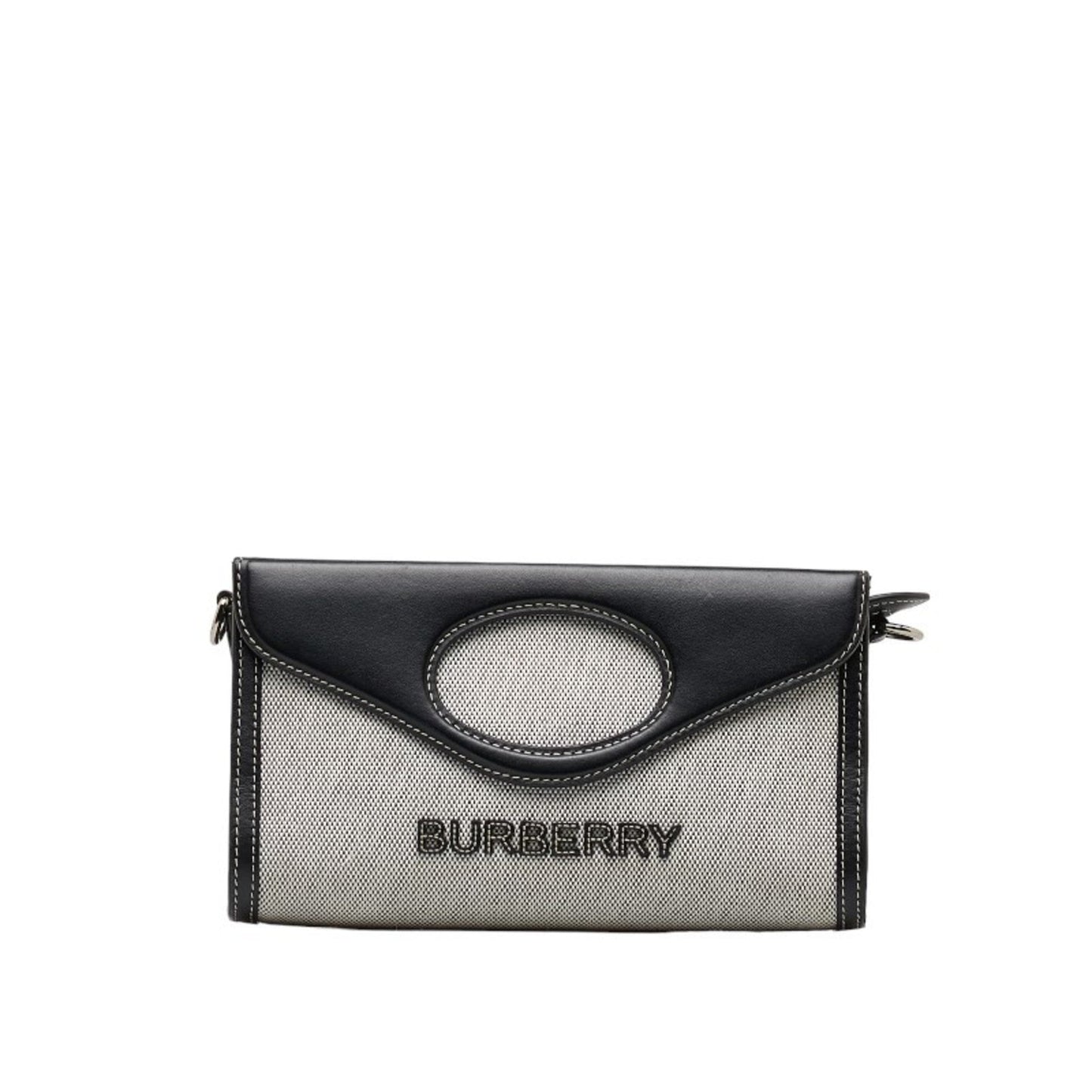 Burberry Cotton Handbag Shoulder Bag Leather Canvas Black