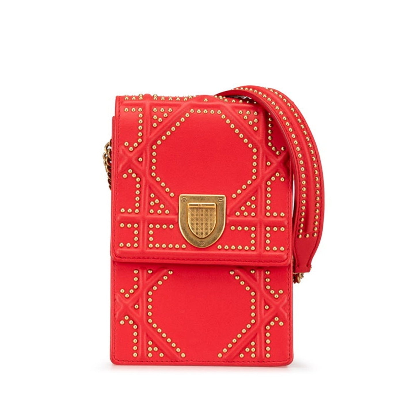 Dior Handbag Christian Color Shoulder Bag Leather Red Gold