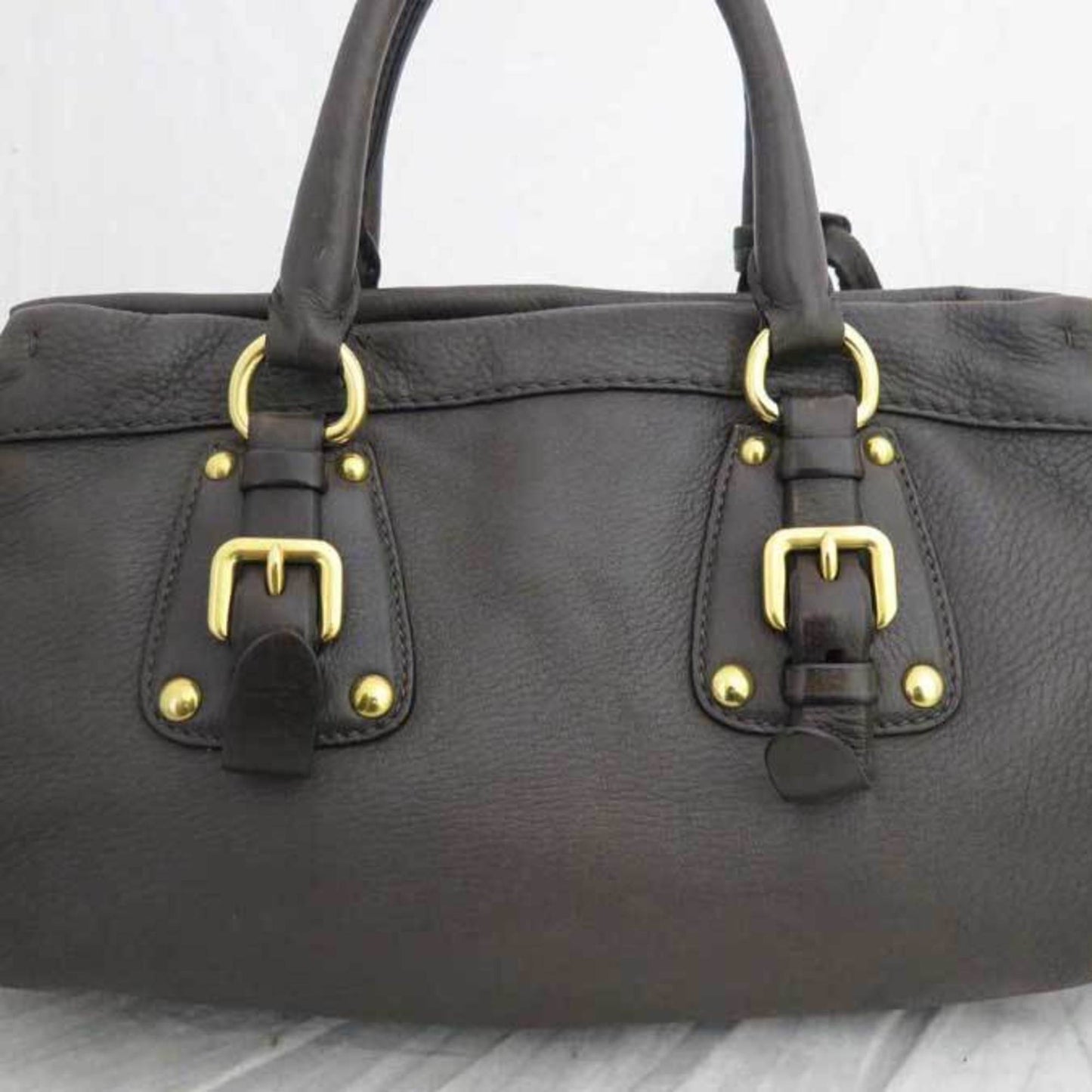 Prada 2Way Bag Fittings Handbag Shoulder Ladies Leather Metal Brown Shoulder Bag