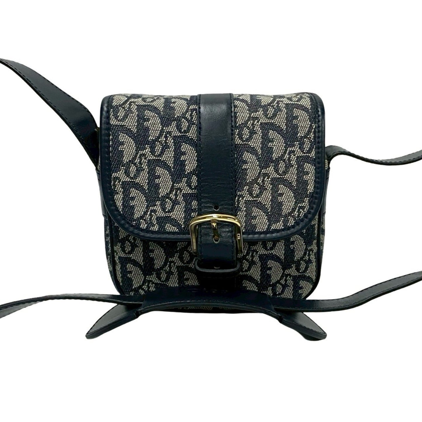Dior Handbag Christian Pochette Shoulder Bag Leather Canvas Blue Pochette Shoulder Bag