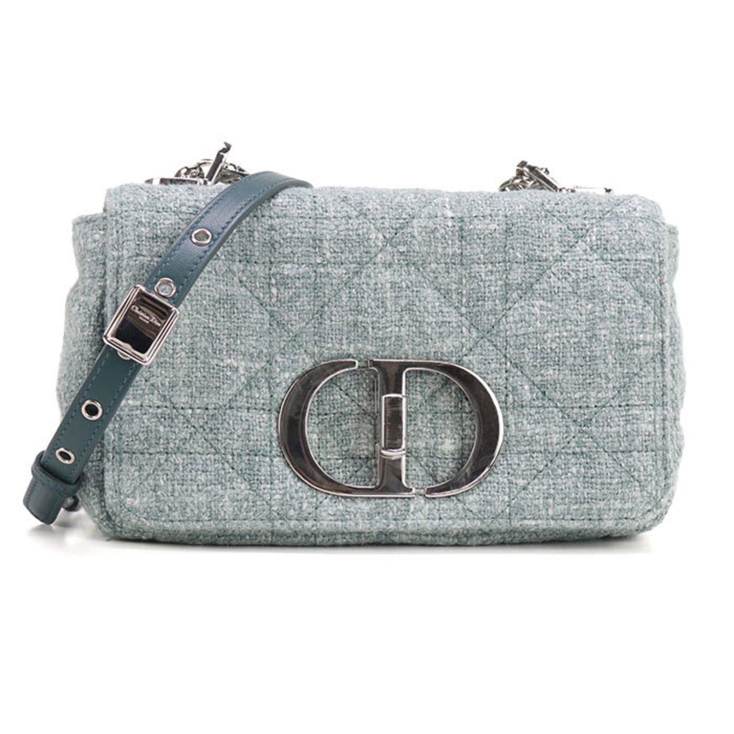 Dior Handbag Christian Tweed Shoulder Bag Green