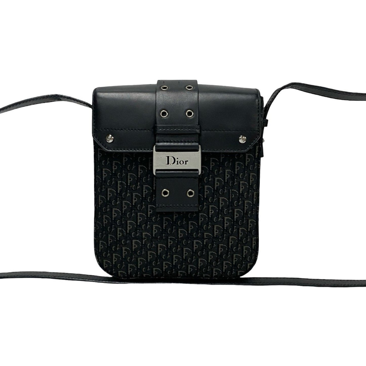 Dior Handbag Christian Shoulder Bag Leather Canvas Black Canvas Shoulder Bag