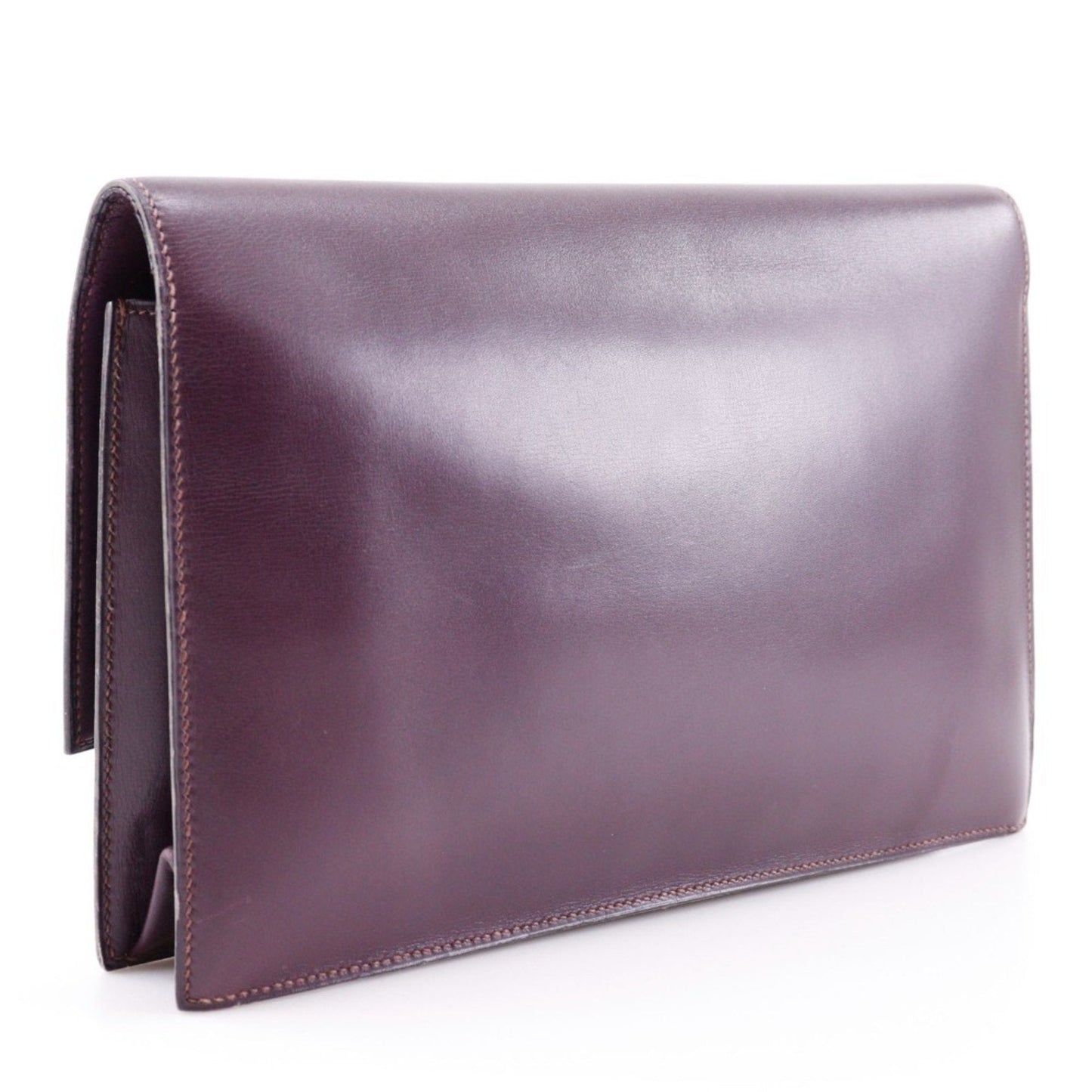 Hermes Bordeaux Box Calf Clutch Bag Leather