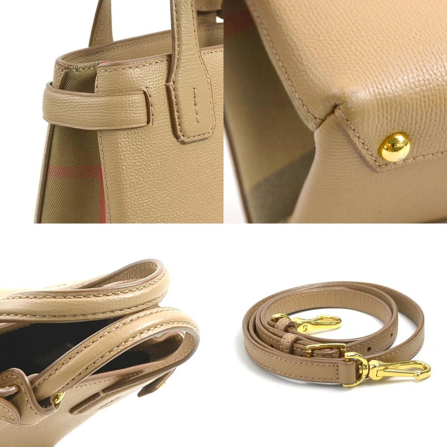 Burberry Camel Handbag Shoulder Bag Leather Canvas