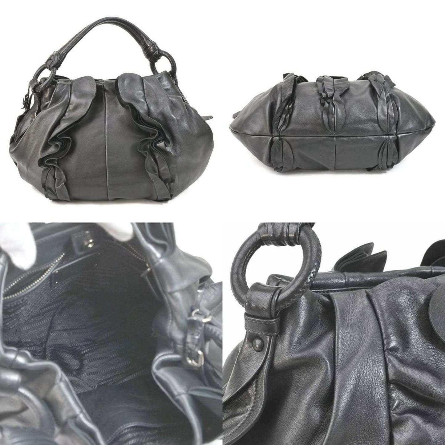 Prada Shoulder Bag Ladies Leather Black Silver