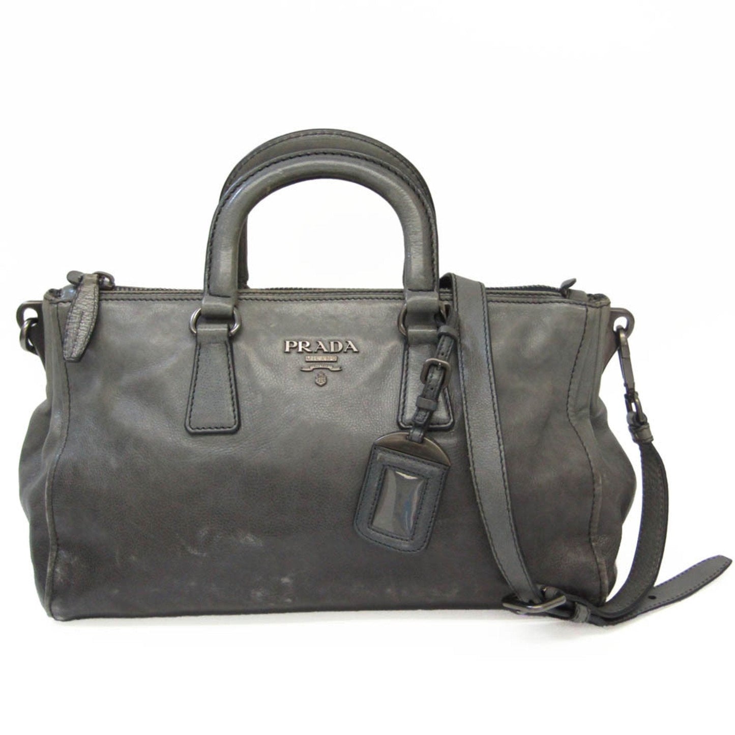 Prada Women Handbag Shoulder Bag Leather Gray Navy