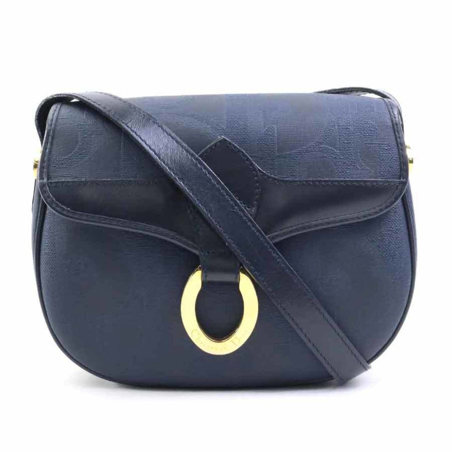 Dior Handbag Christian Coated Shoulder Bag 2 Leather Canvas Blue