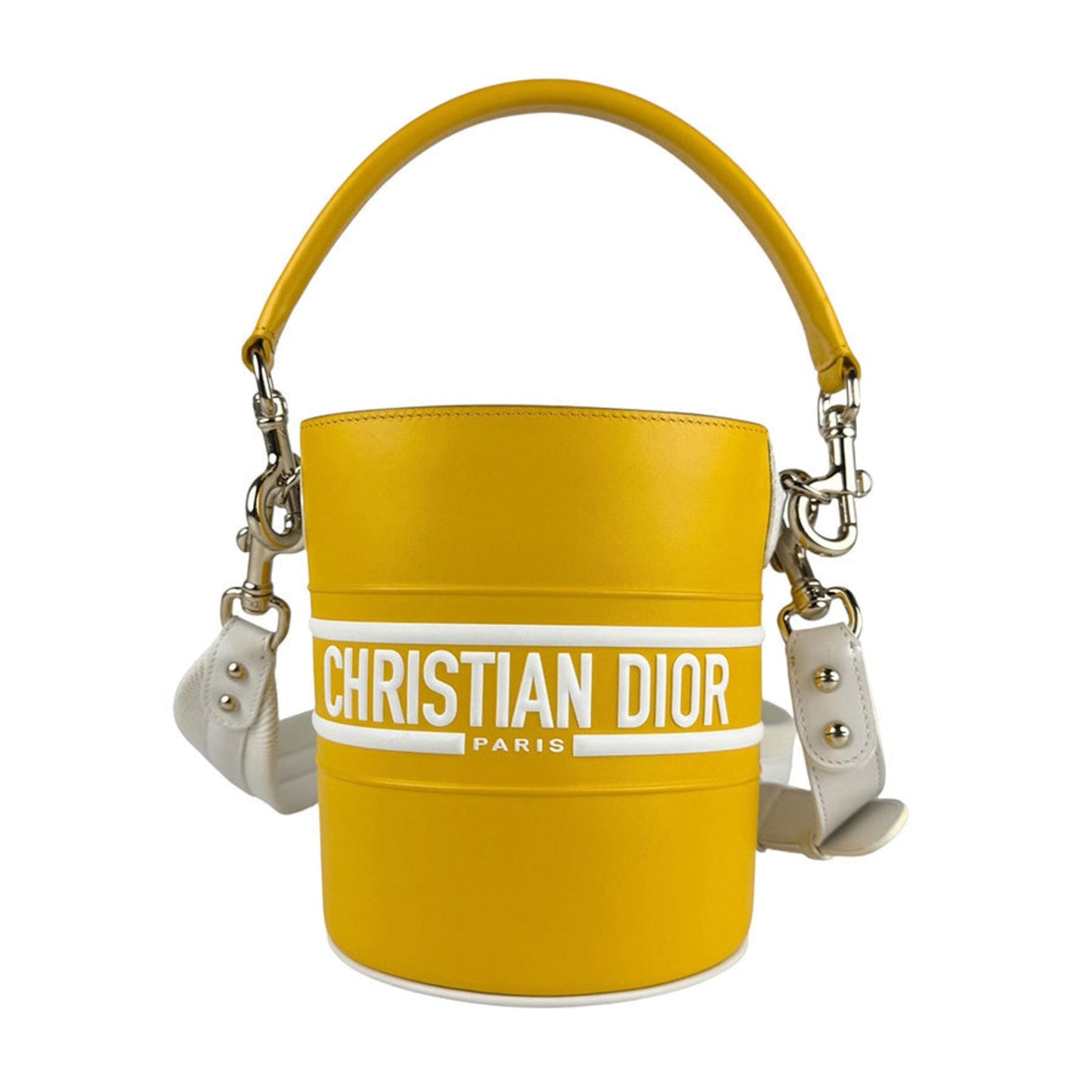 Dior Handbag Christian Shoulder Bag Leather White Yellow
