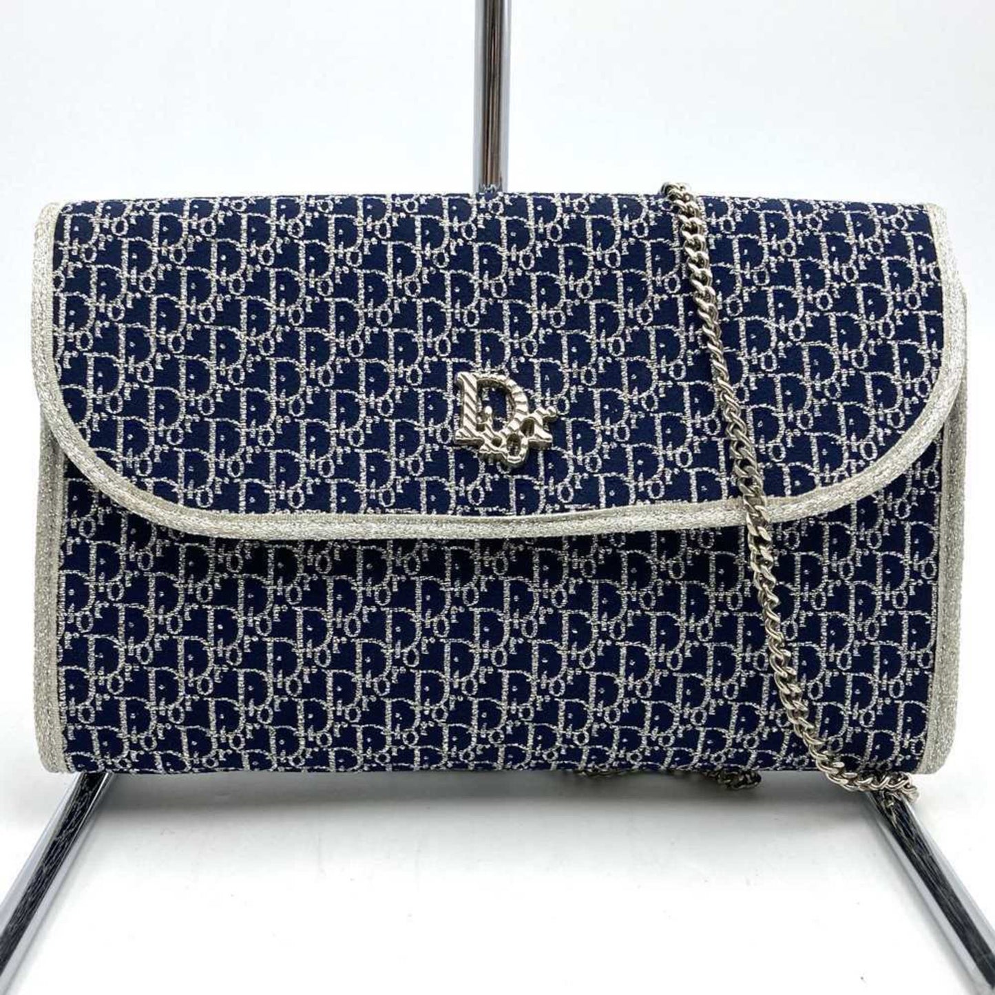 Dior Handbag Christian Shoulder Bag 3 Canvas Blue Navy