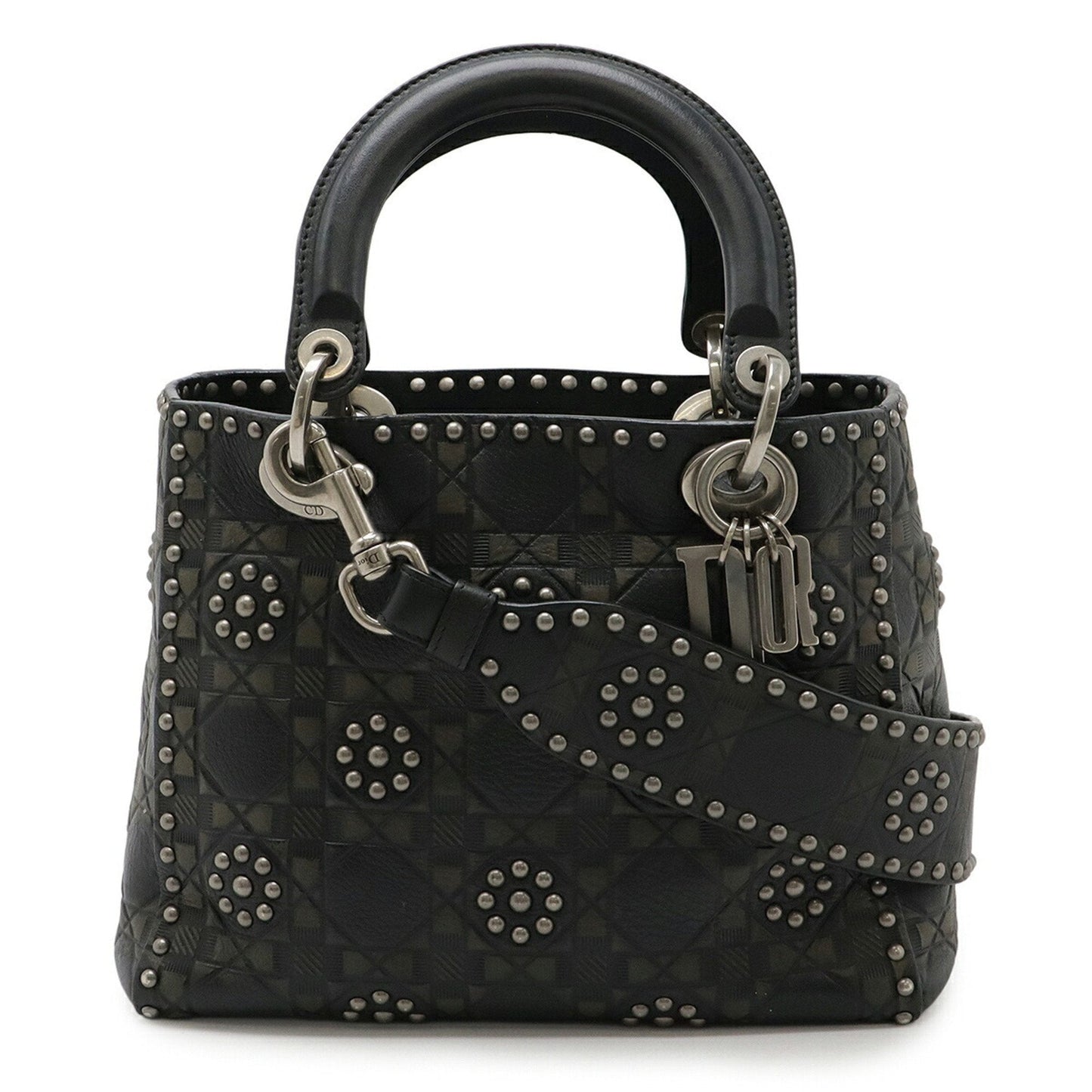 Dior Handbag Christian Khaki Shoulder Bag Leather Black Multicolor