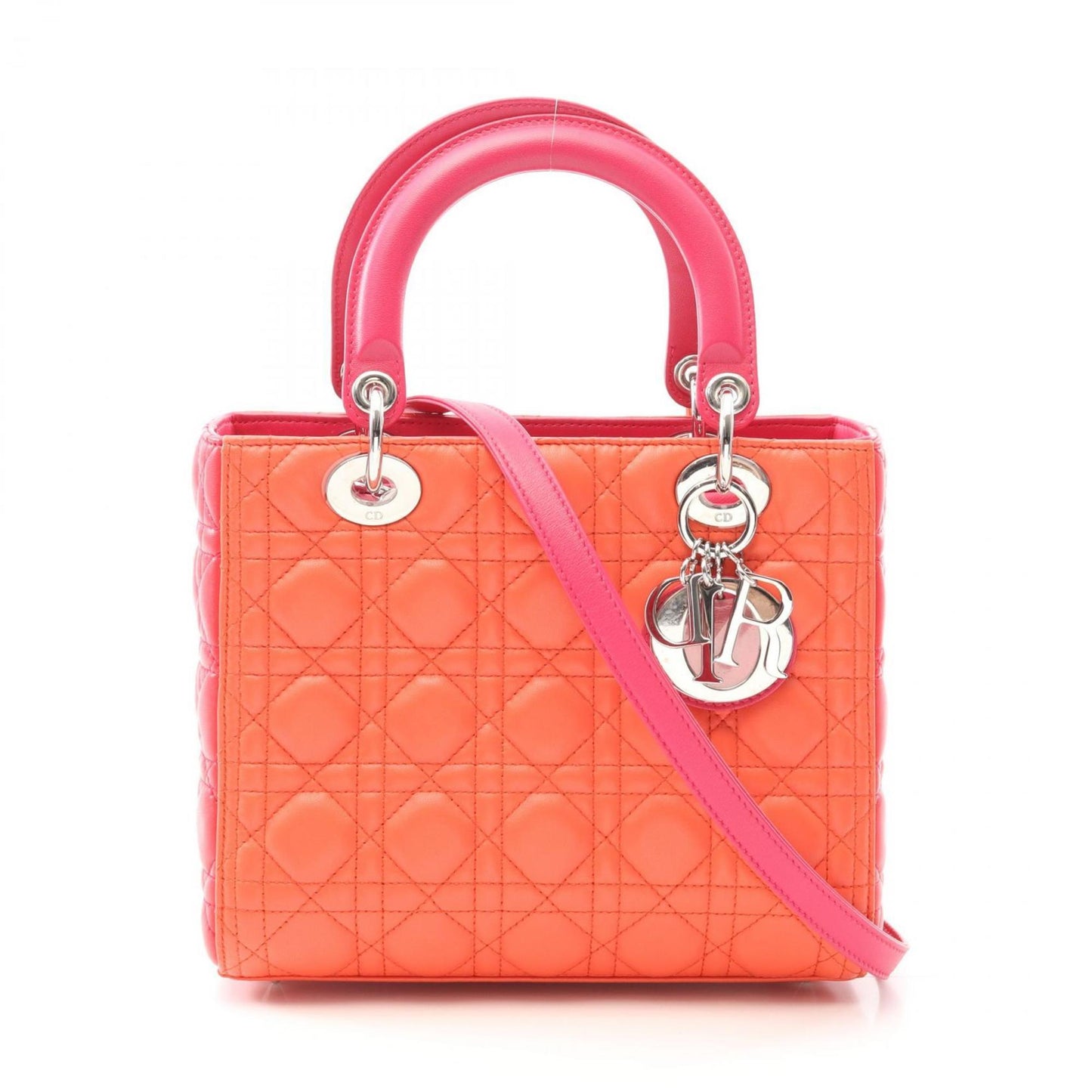 Dior Handbag Christian Leather Pink Orange