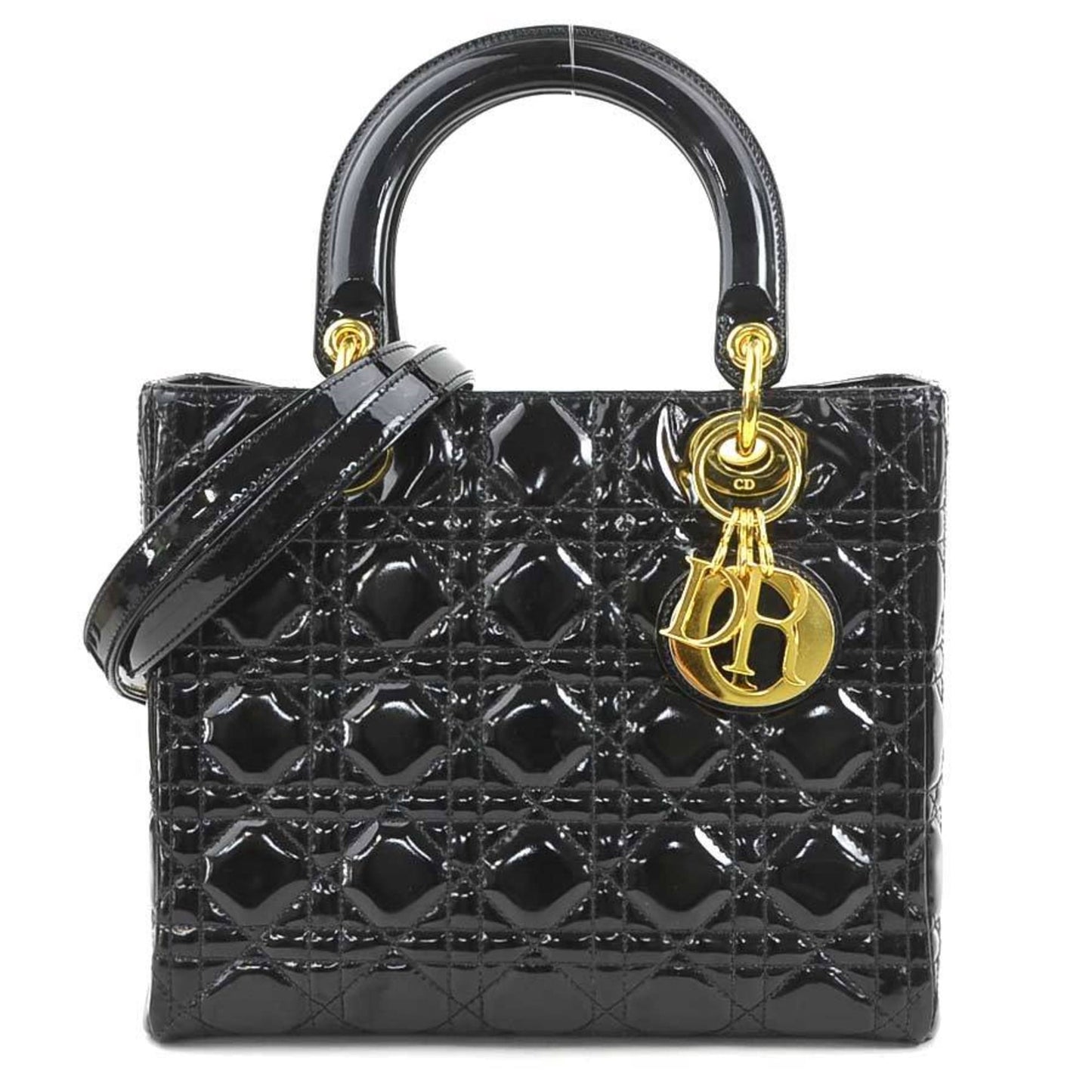 Dior Handbag Christian Shoulder Bag 3 Leather Patent Black