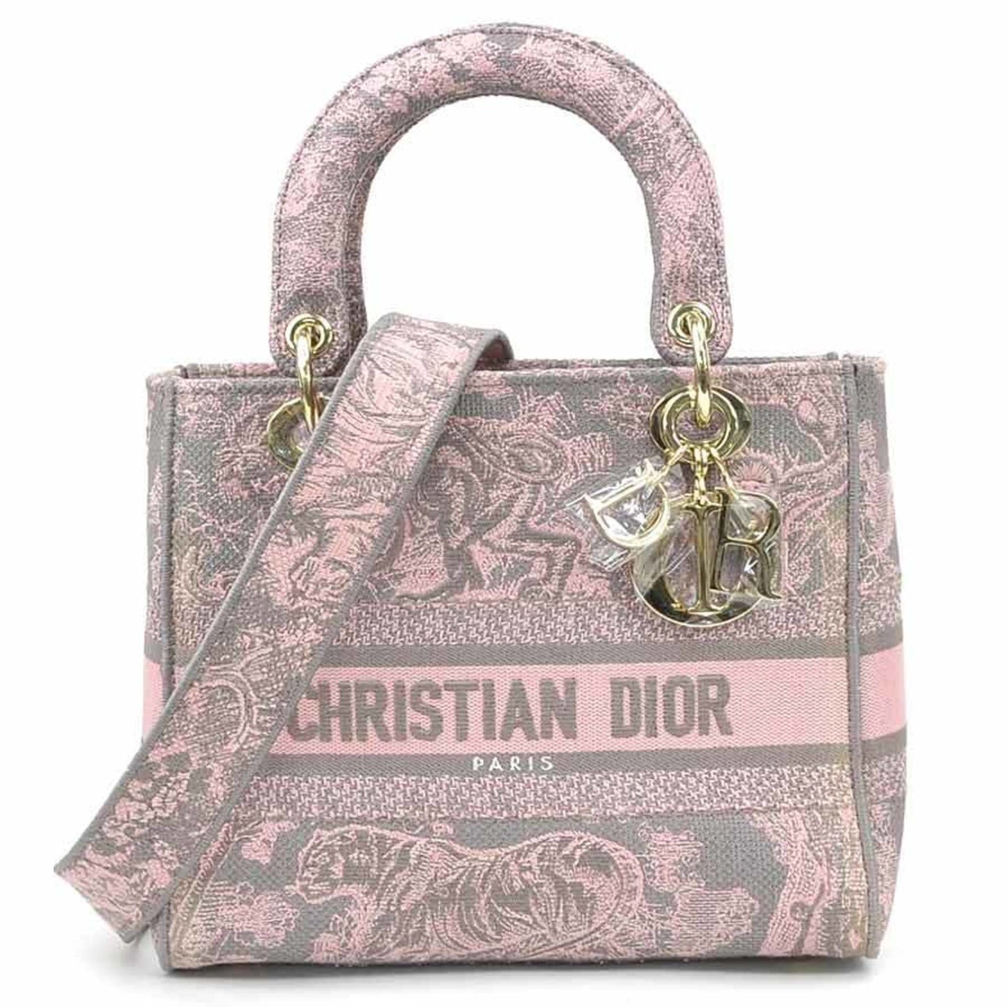 Dior Handbag Christian Shoulder Bag Canvas Pink Gray