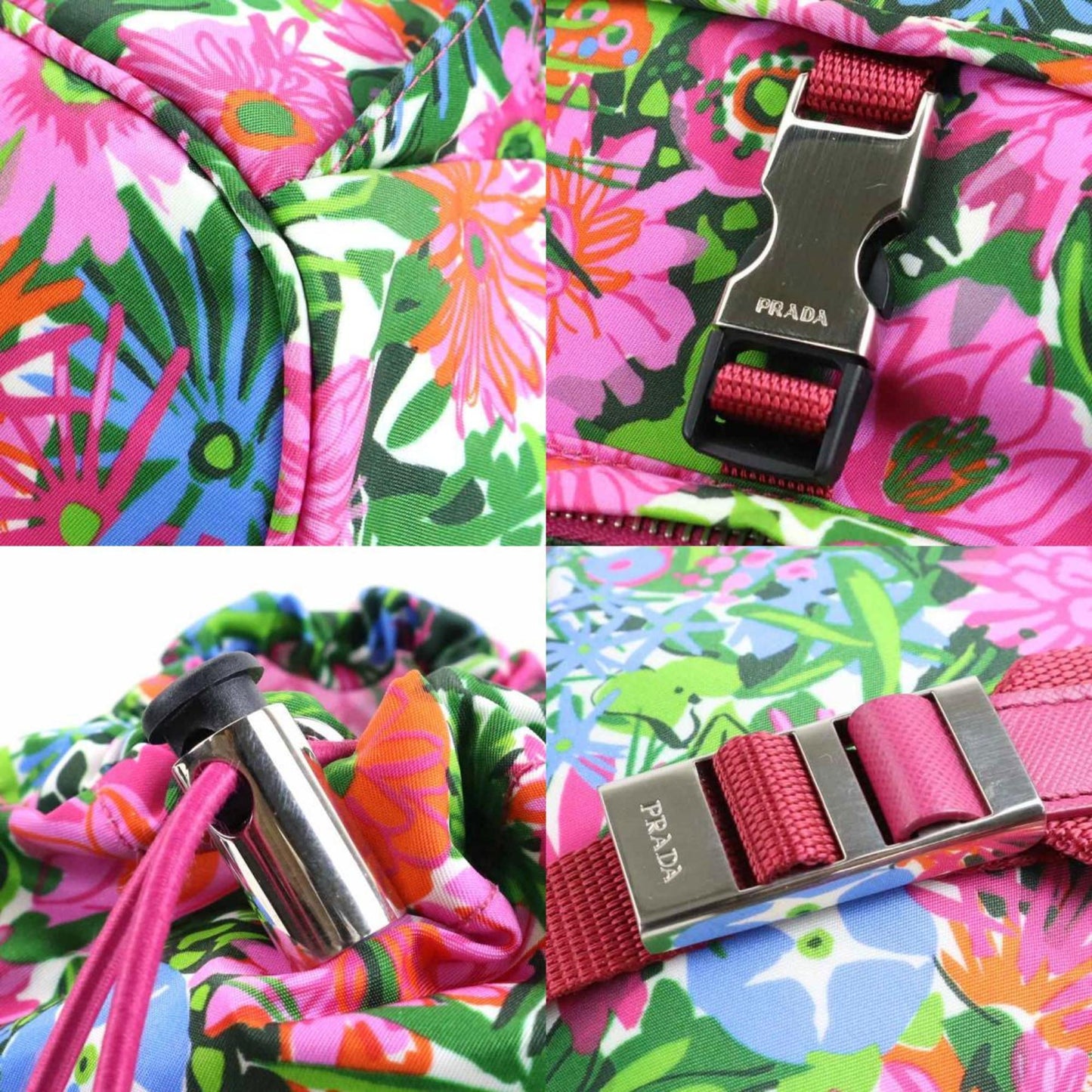 Prada Backpack Flower Botanical Women Nylon Pink Multicolor