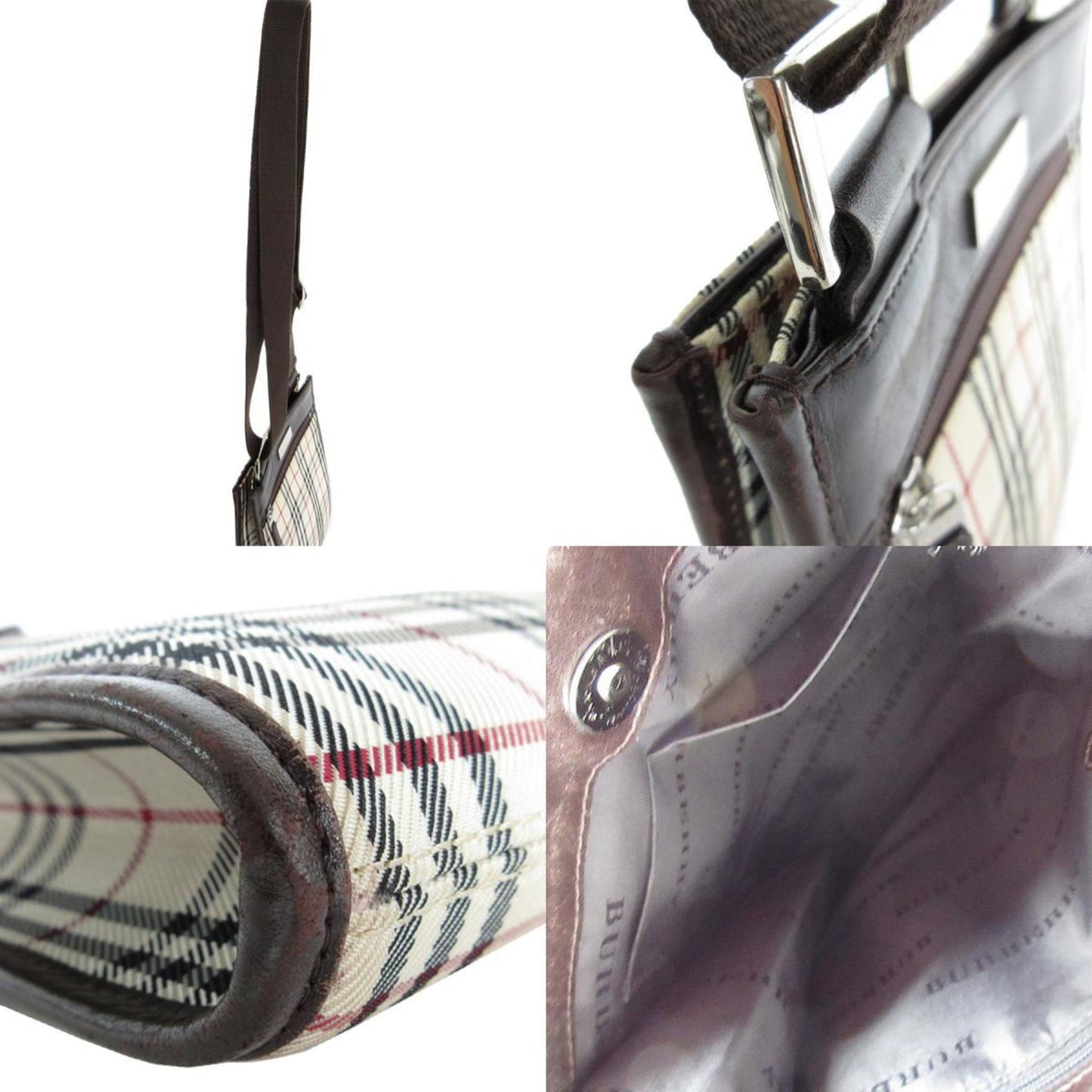 Burberry Shoulder Bag Leather Canvas Brown Shoulder Bag 4