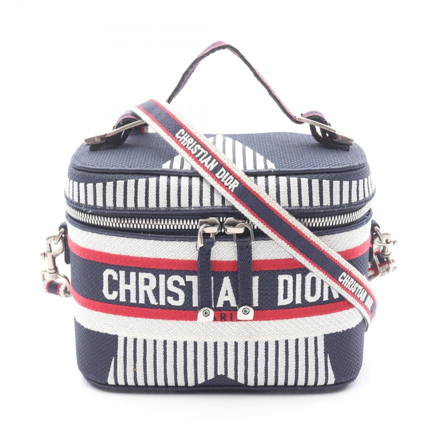 Dior Handbag Christian Color Weekend Bag Canvas White Red