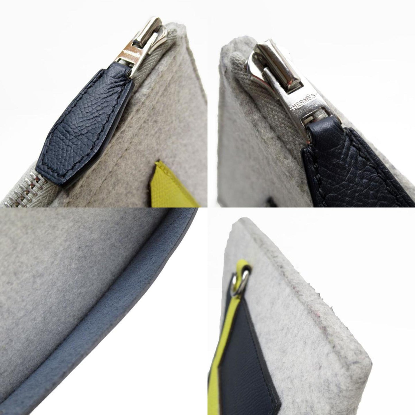 Hermes Light Felt Epsom Clutch Bag Leather Gray Yellow