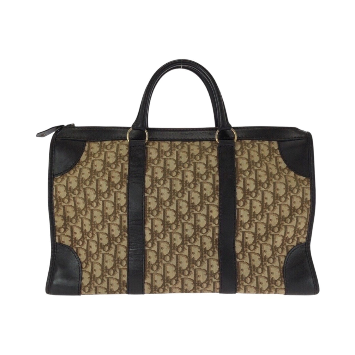Dior Handbag Christian Boston Bag Leather Canvas Brown