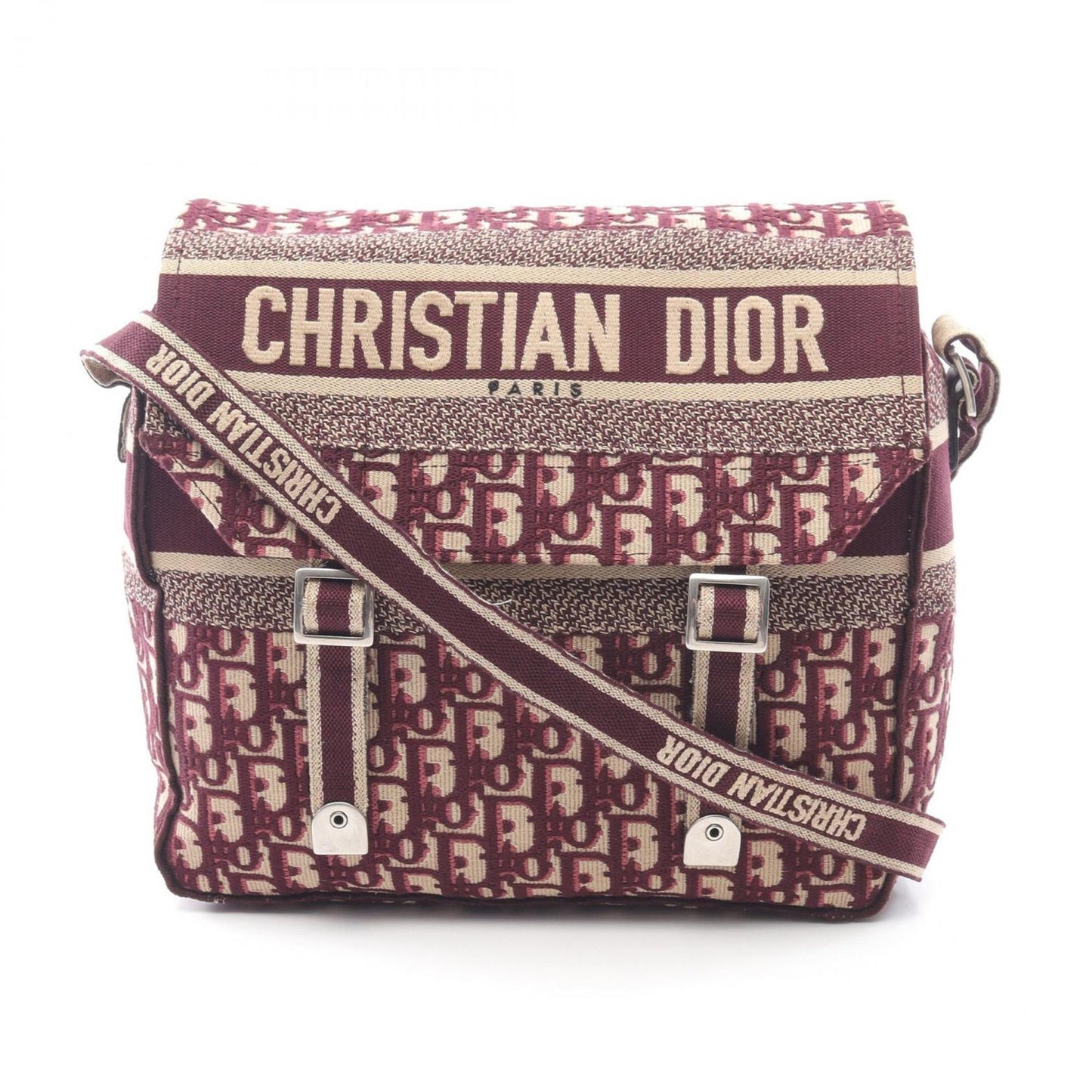 Dior Handbag Christian Bordeaux Shoulder Bag Leather Canvas Beige