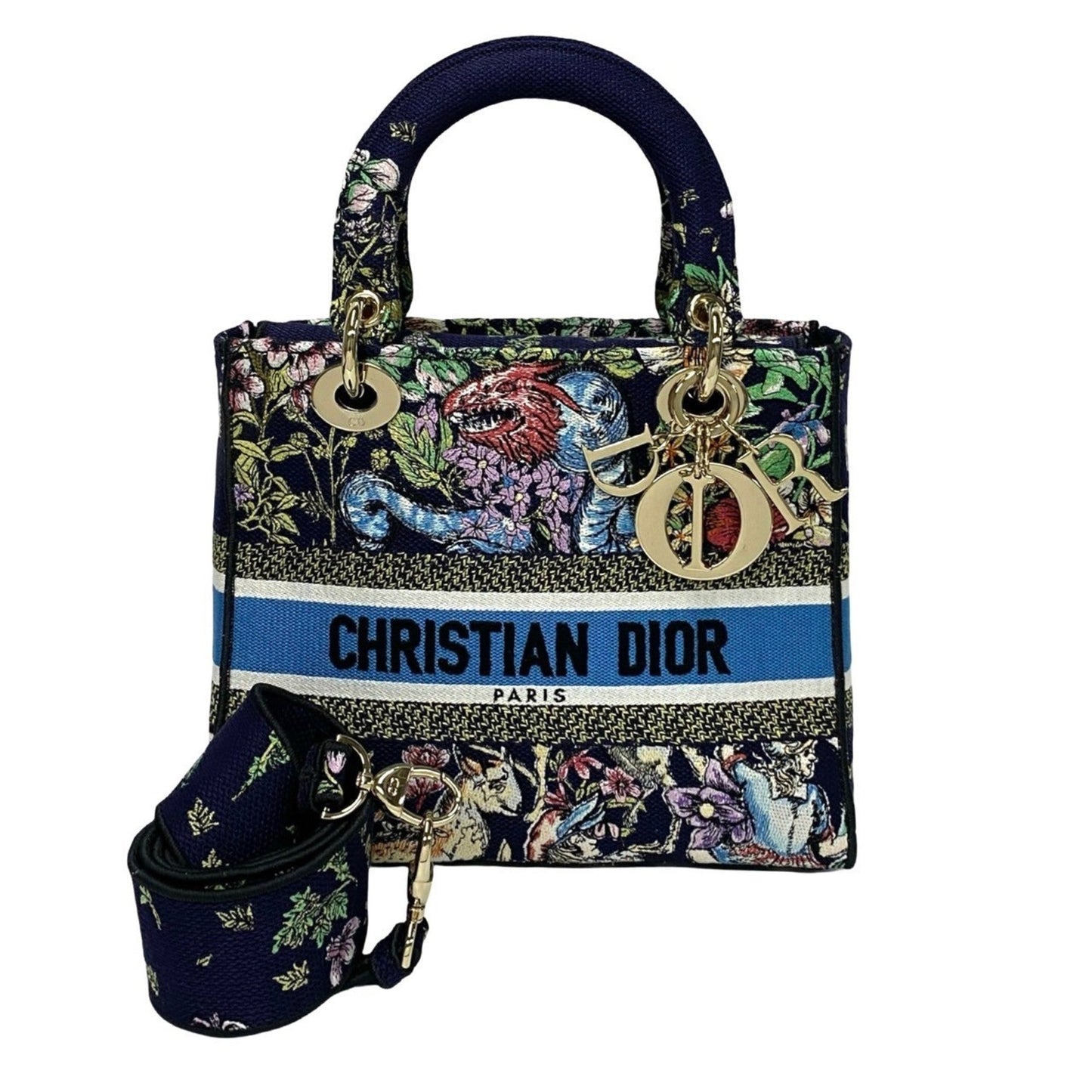 Dior Handbag Christian Shoulder Bag Canvas Blue Gold