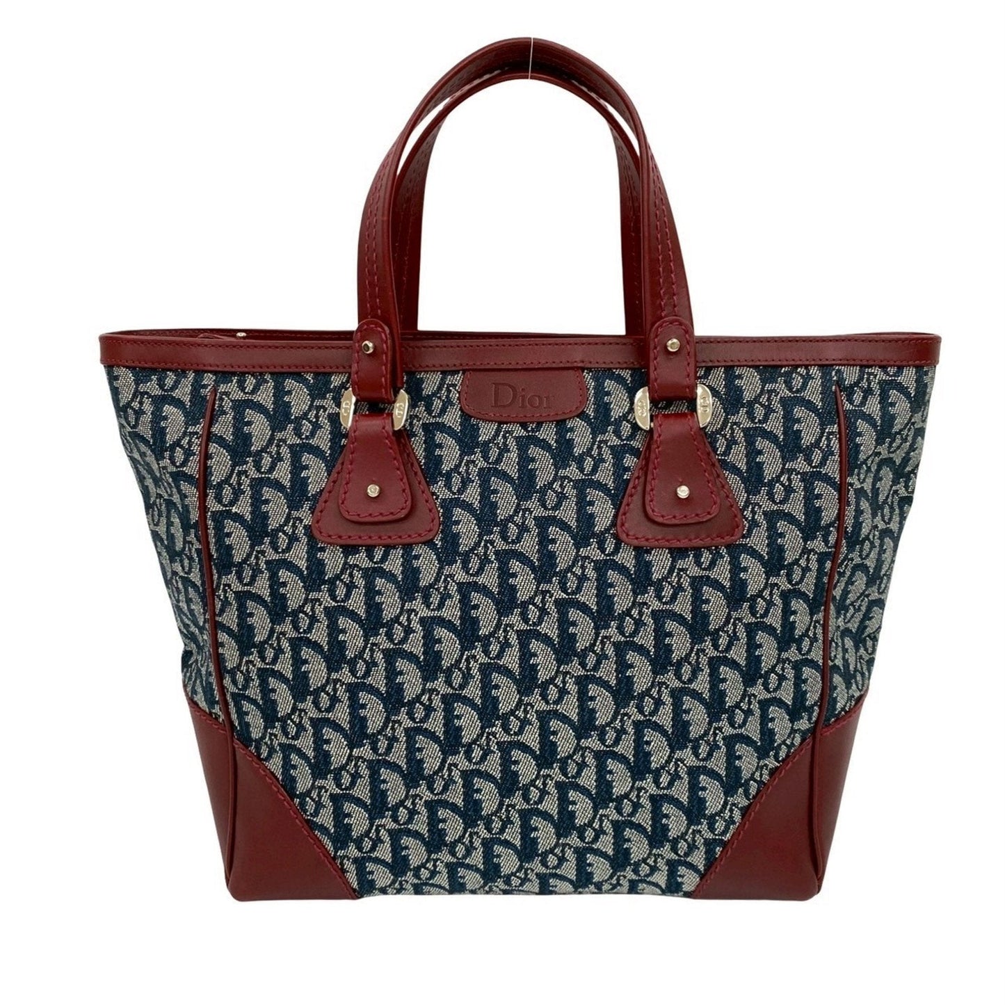 Dior Handbag Christian Wine Tote Bag 3 Leather Canvas Navy