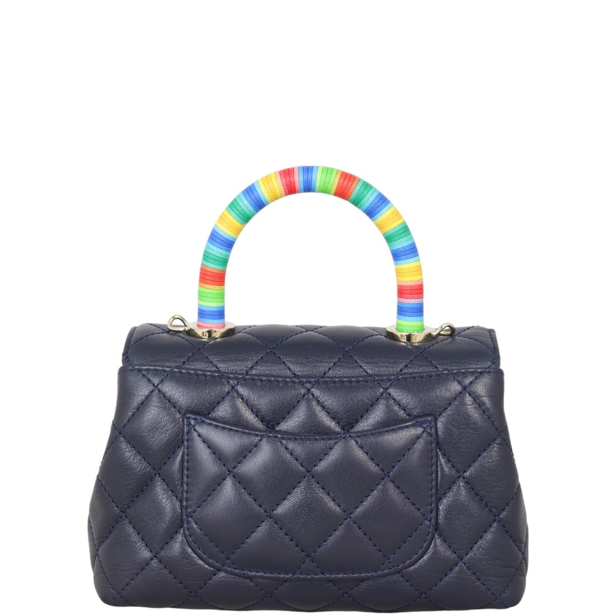 Chanel Coco Top Handle Extra Bag Quilted Blue Crossbody Bag