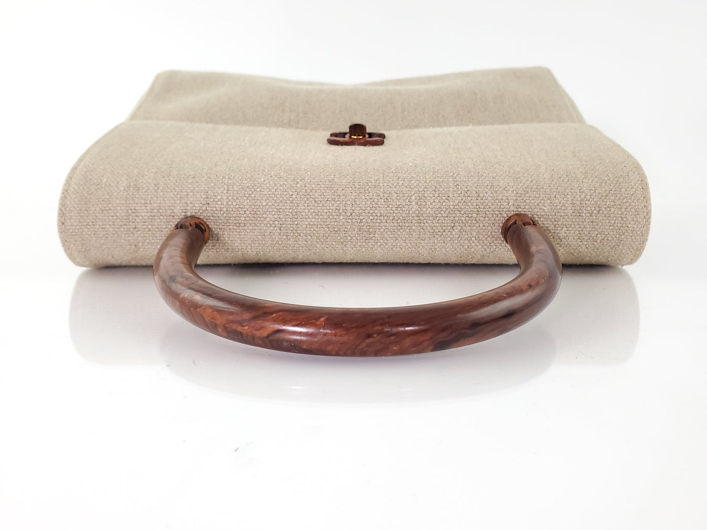 Chanel Kelly Wood Canvas Top Handle Bag