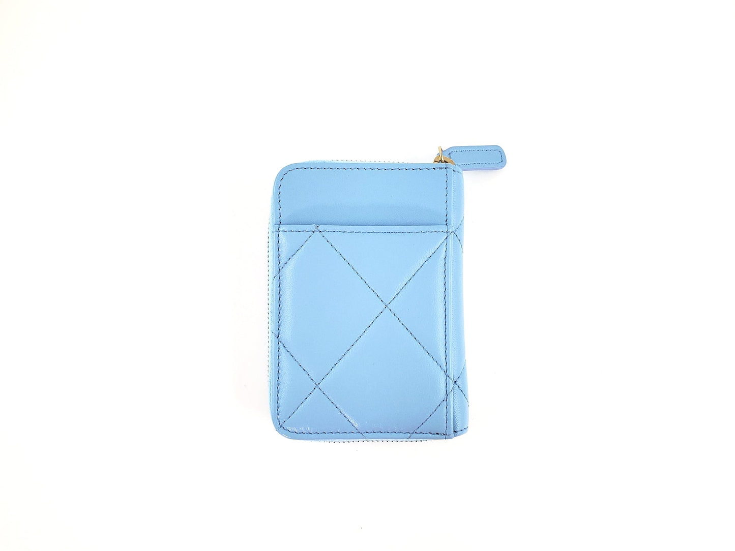 Chanel Quilted CC Blue Zip Card Case Wallet