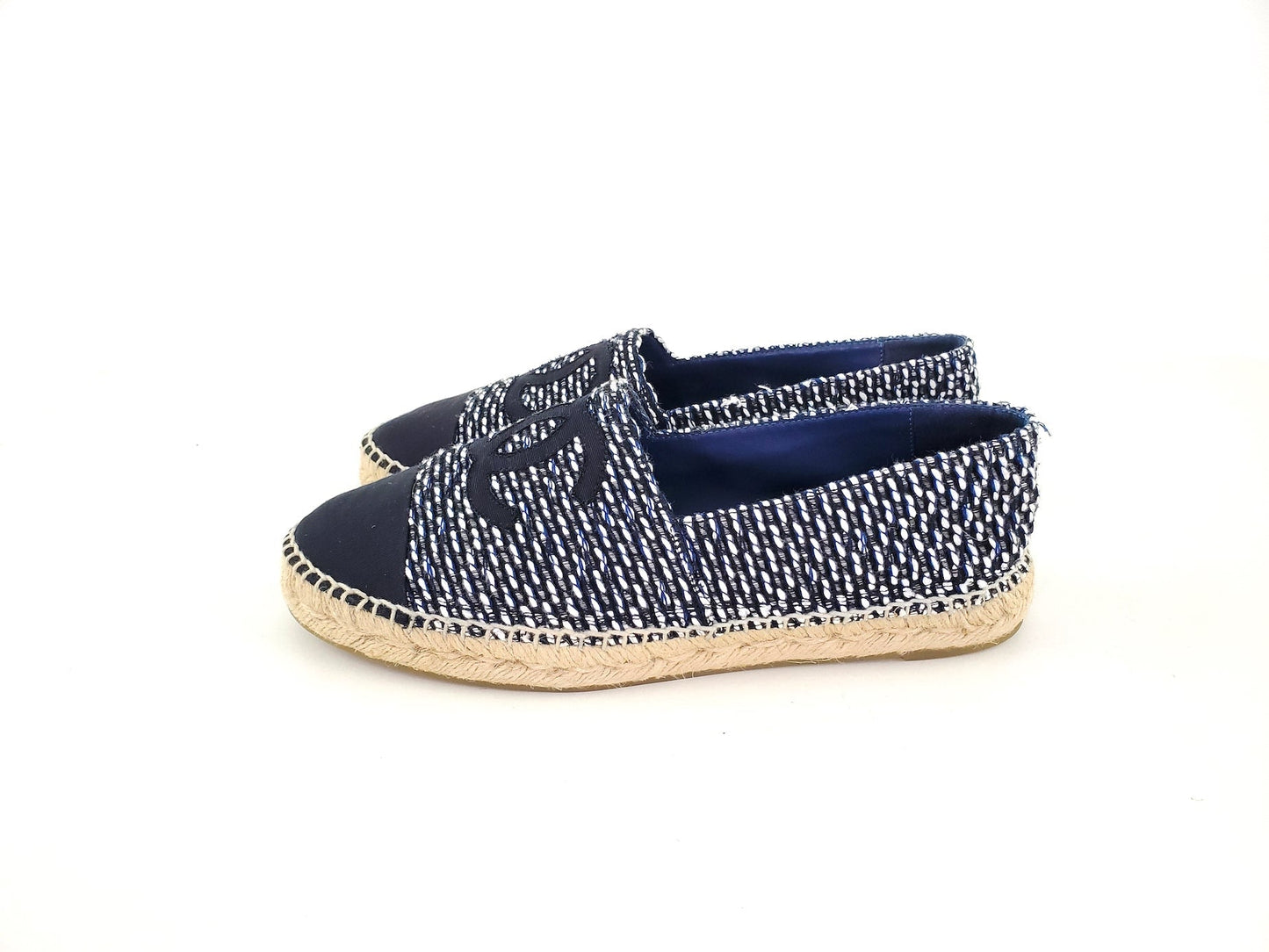 Chanel Black White Tweed Espadrilles Flats 41