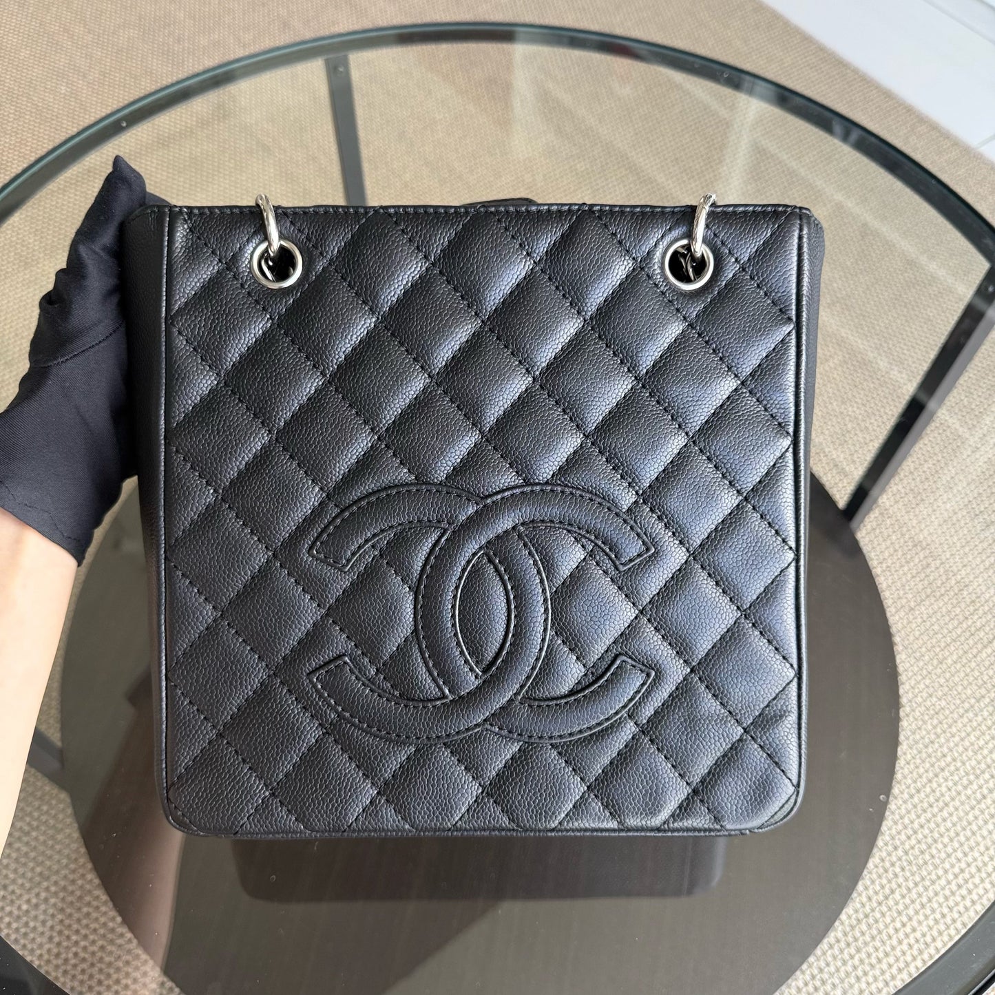 Chanel PST Petite Shopping Tote - Caviar Grained Quilted Black Tote Bag Series 12