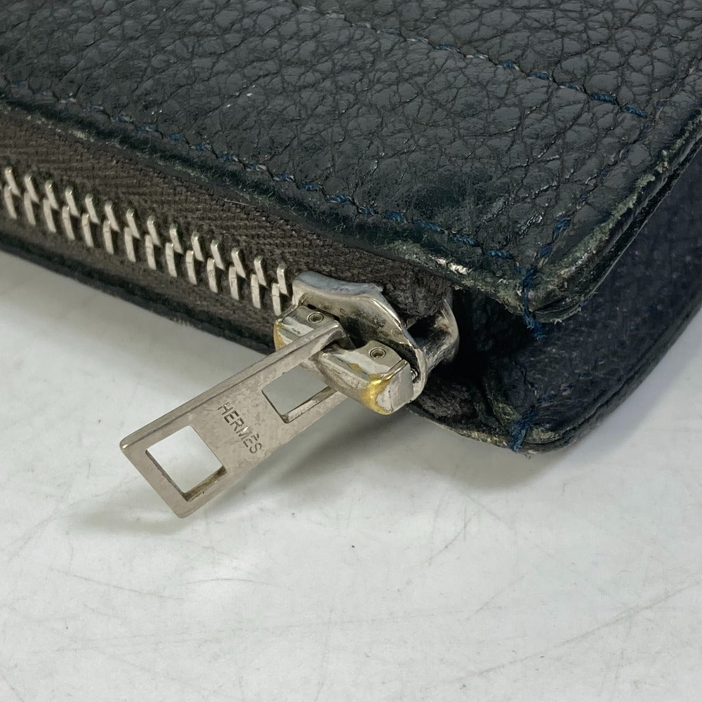 Hermes Clutch Bag Shaped Fastener Tablet Mens Leather Gray Zip