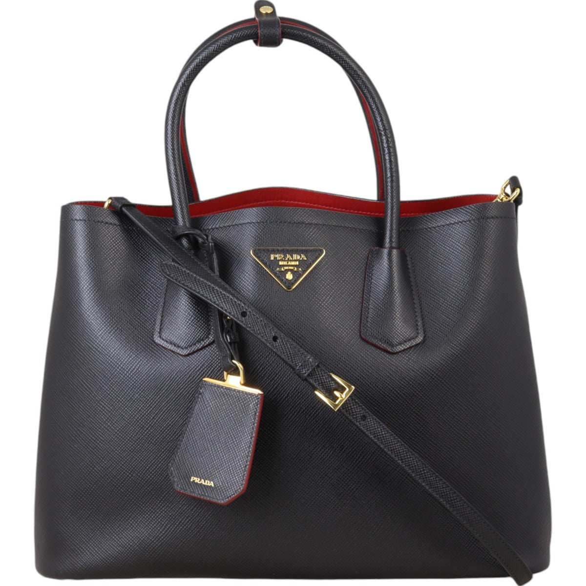 Prada Tote Bag Cuir Double Bag Saffiano Black Medium