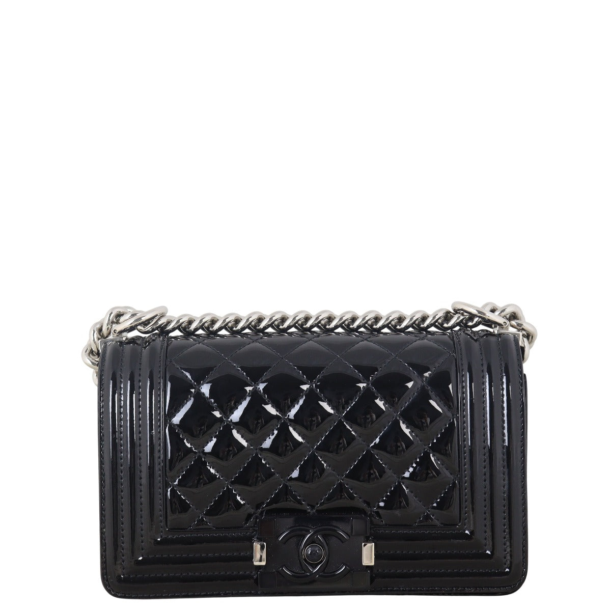 Chanel Boy Patent Handbag Quilted Black Crossbody Bag