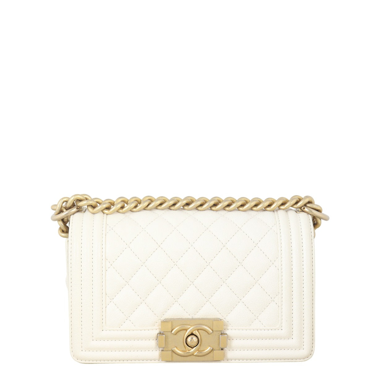 Chanel Boy Handbag Quilted White Crossbody Bag