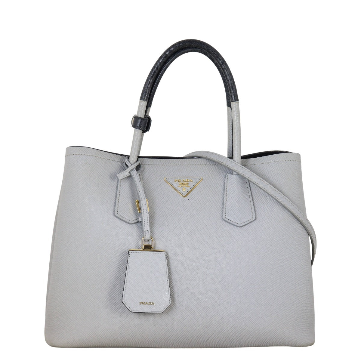 Prada Crossbody Bag Cuir Double Bag Saffiano Gray Medium Shoulder Bag