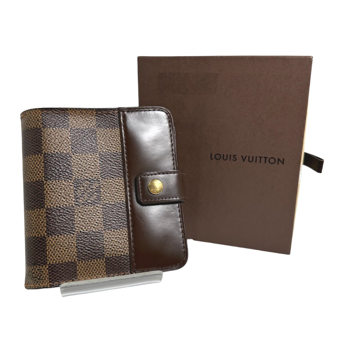 Louis Vuitton Bifold N61668 Damier pocket zipper Canvas Brown Wallet Case