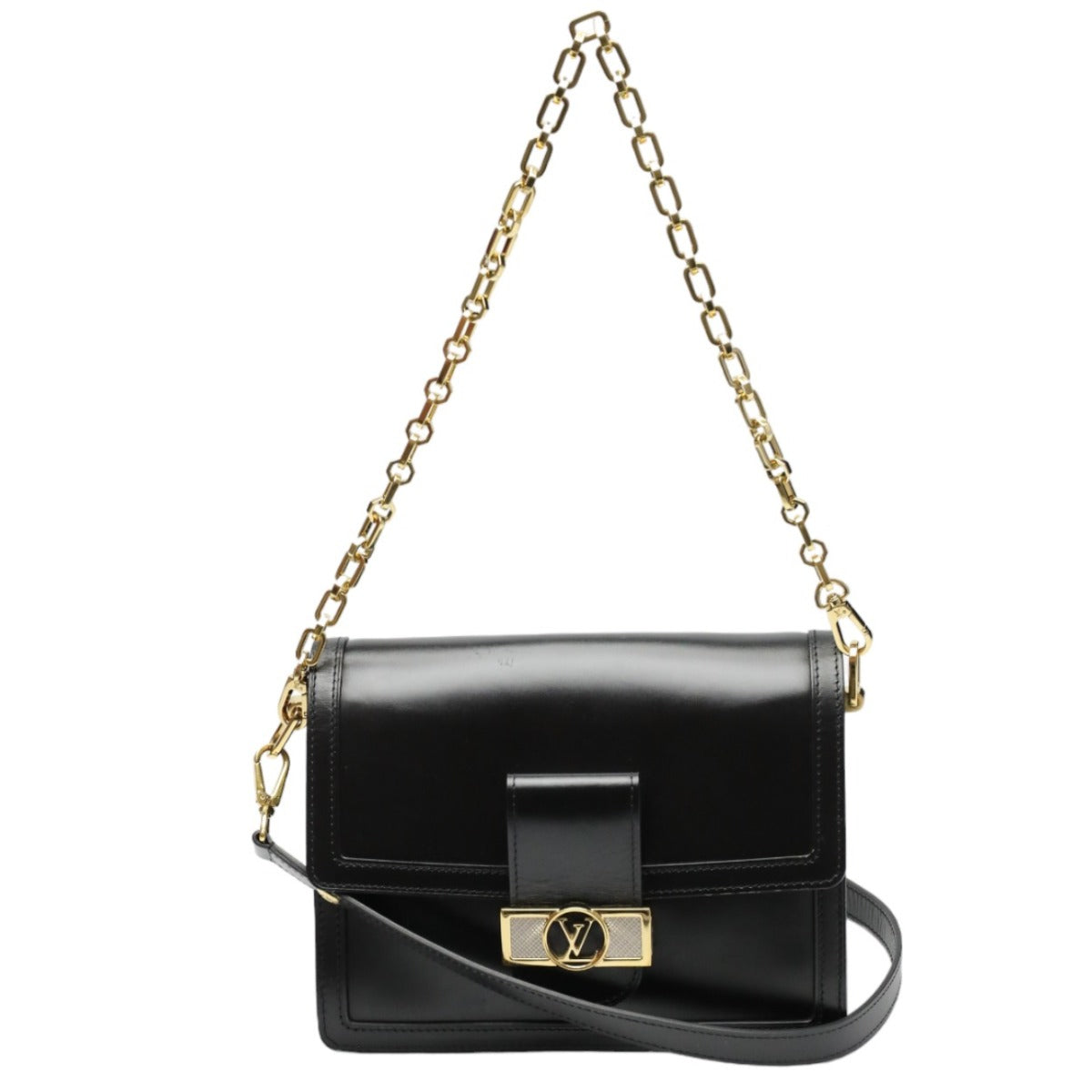 Louis Vuitton M55821 Noir Lock Dauphine MM Leather Calf Chain Shoulder Bag