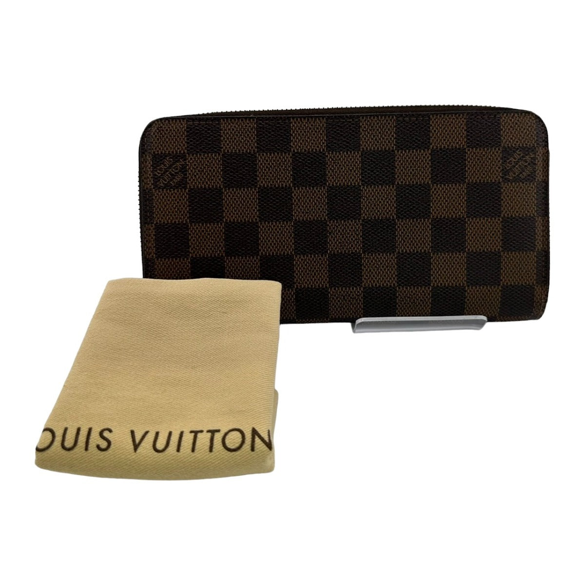 Louis Vuitton Long Purse N60015 Damier Zip Leather Canvas Brown Wallet Case
