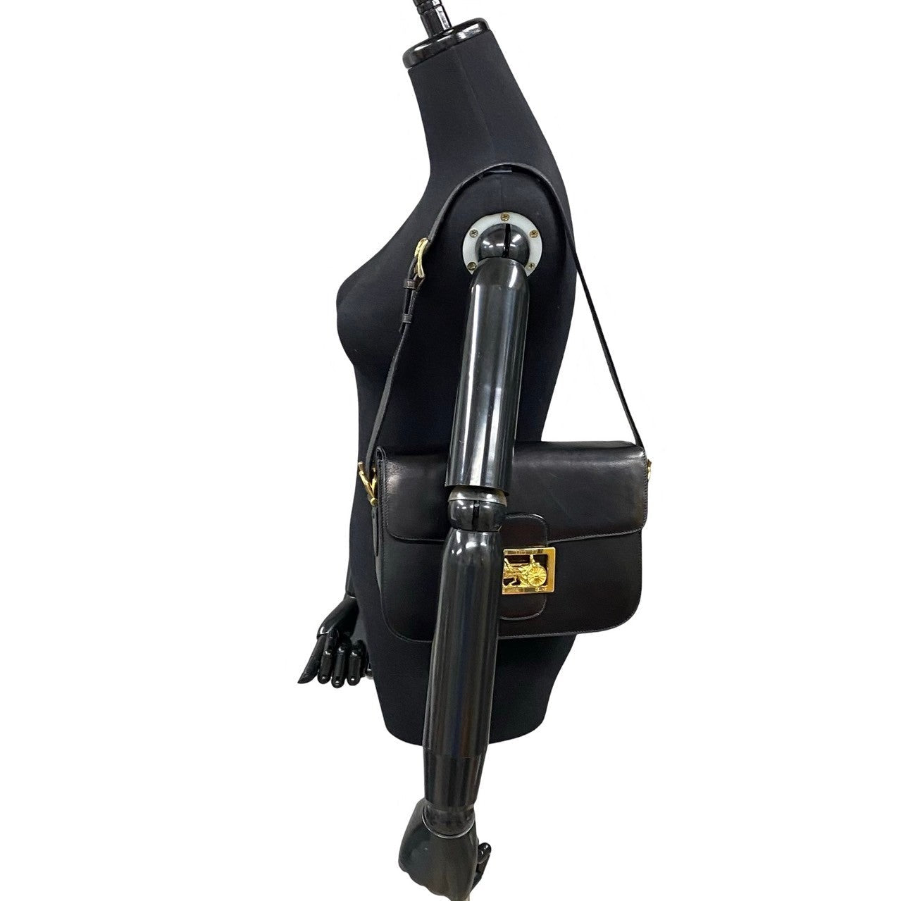 Shoulder Bag Carriage Metal Women(Unisex) Leather Black