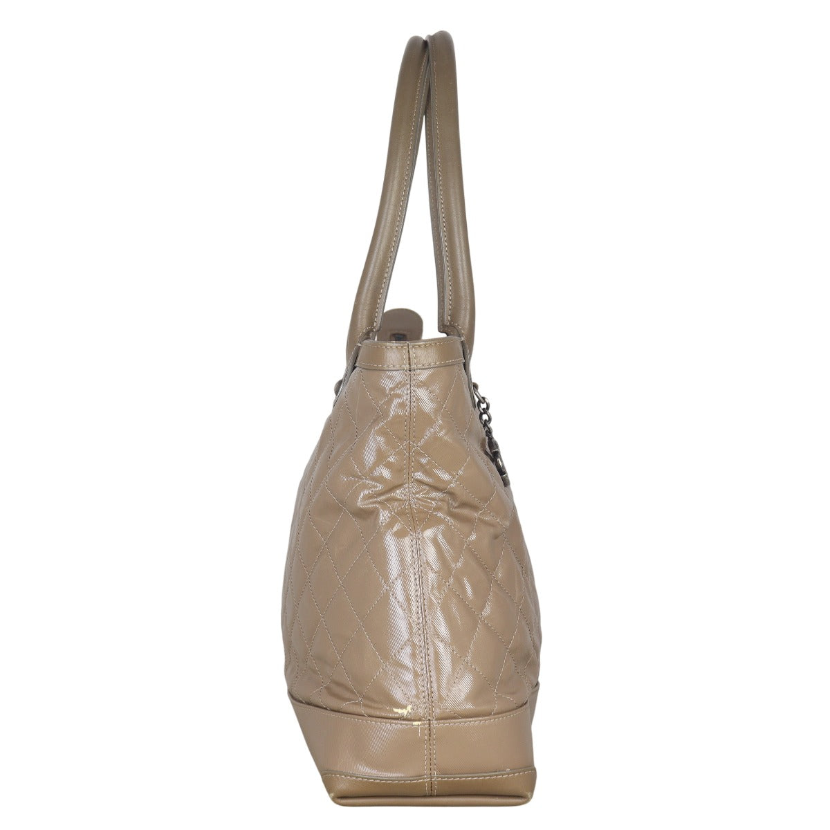 Chanel CC Patent Tote Canvas Brown Shoulder Bag
