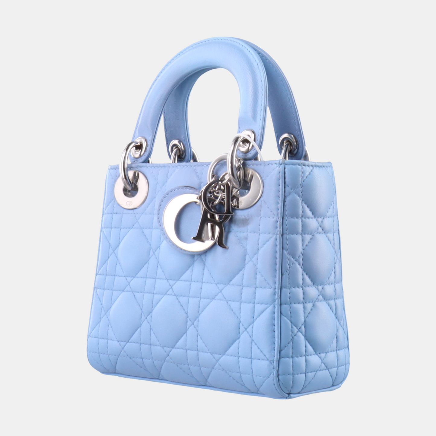 Dior Lady Cannage Lambskin Hardware Crossbody Handbag Blue Silver Crossbody Bag